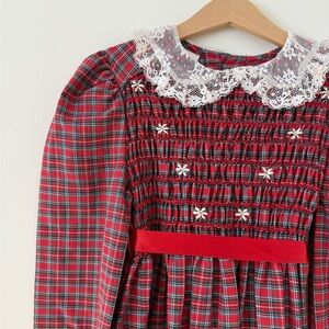 Vintage girls tartan dress with smocking